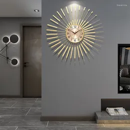 Wall Clocks Silent Round Clock Metal Gold Stylish Art Dining Room Watch Unique Aesthetic Relogio De Parede Living Decoration