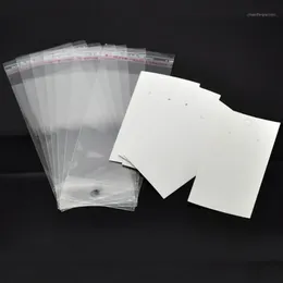 Doreen Box - 100 conjuntos de cartões de exibição de brincos com ganchos para orelha 9cm x 5cm com sacos autoadesivos 15cm x 6cm B186871307Y