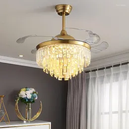 Luxury Crystal Led Ceiling Fan Lamp Ventilador De Techo 42 Inch Nordic Fans With Lights Remote Control Chandelier