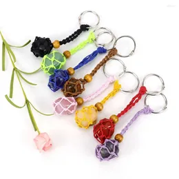 Keychains Natural Stone Crystal Multicolor Original Adjustable Mesh Pocket Handwoven Cotton Thread Creative Keychain