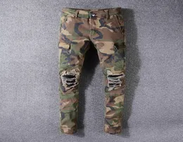 536 high street fashion brand Multi Pocket amirs jeans patch camouflage hole elastic slim fit3039012