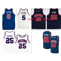 Nikivip Basketbol Jersey Koleji Arizona Wildcats 25 Steve Kerr Forma Gerileme Beyaz Mavi Mesh ED Nakış Özel Büyük Boyu S-5XL