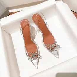 Baotou sandals for women's new summer internet celebrity transparent fairy style slim heeled pointed high heels