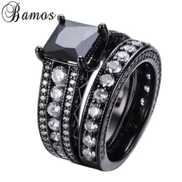 Wedding Rings Bamos Romantic Black & White Zircon Ring Sets For Couple Gold Filled Party Engagement Love Anillos RB01502416