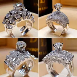Luxury Female Crystal Diamond Engagement Ring Set Fashion 925 Silver Big Stone Finger Ring Vintage Bridal Wedding Rings For Women274Q