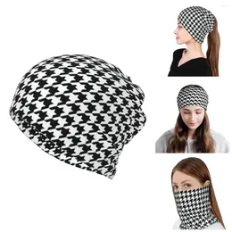 Berets Houndstooth Black And White Pattern Bandana Neck Knitting Skullies Beanies Caps Hiking Ski Scarf Gaiter Dogstooth Face Cover