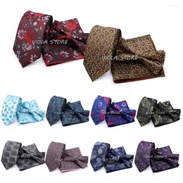 Bow Ties 3 PCS Polyester 7cm Tie Set Constellation Floral Paisley Bowtie Hanky ​​Wedding Party Business Suit Cravat Men Gift Accessory