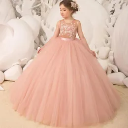 Girl Dresses Flower Children's Dress Tulle Ball Gown Little Girl's Birthday Crew-Neck Applique Cute Wedding Party