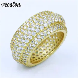 Vecalon Luxury Women ring Pave set 320pcs Diamonique Cz Yellow Gold Filled 925 silver Anniversary wedding ring for women men239e