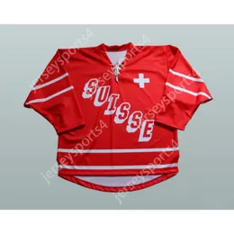 مخصص Red Suisse Switzerland Hockey Jersey جديد Top Top Sitched S-L-XL-XXL-3XL-4XL-5XL-6XL