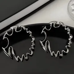 Hoop Earrings 925 Silver Needle Irregular Metal Exaggerated Large Hip Hop Personality For Women Trend Stud