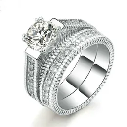 jewelry wedding rings sets for wemen silver color 2 Rounds Bijoux Fashion od 251C