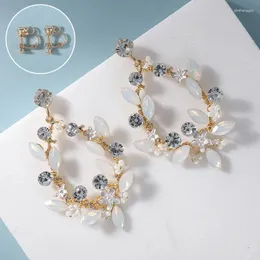매달린 귀걸이 Slbridal Handmade Rhinestones Crystal Pearls Flower Bridal Earring Wedding Drop 여자 여자 패션 파티 보석