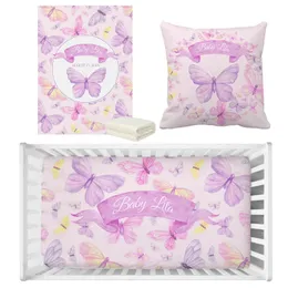 Conjuntos de cama LVYZIHO Nome Personalizado Bonito Rosa e Roxo Borboleta Bedding Set Aniversário Presente Criança Presente Baby Shower Bedding Set 231202