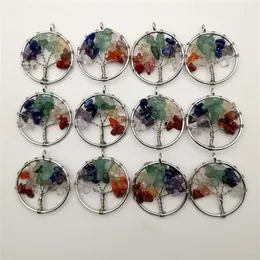 Mode 30mm Tree of Life 12pc Lot Tree Chakra Reiki Healing Natural Stone Pendant For Jewelry Making Halsband Accessorie 201013272R
