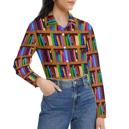 Women's Blouses Books Library Blouse Long Sleeve Bookshelf Colorful Kawaii Woman Korean Fashion Oversized Shirt Design Top Birthday Gift