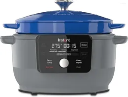 Forni elettrici Forno olandese rotondo a pentola istantanea da 6 quart 1500 W Dai creatori di 5-in-1: brasato a cottura lenta blu