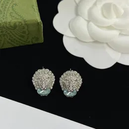 Have stamps full of diamond rhinestones lion head stud earrings aretes stylish delicate 925 Silver needle earrings designer women's gift jewelry