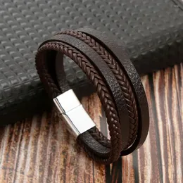 Charm Bracelets Trendy Simple Business Men 4-Layer Braided High Quality Leather Bracelet Outoor Sport Punk Party Magnetic Buckle