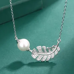 S925 Sterling Silber Luxus Perlen Ohrringe Anhänger Halskette Schmuck Frauen glänzende Kristall Feder Designer Ohrringe Ohrring Halsketten Ohrringe