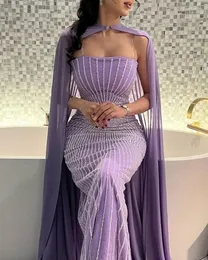 Robes de soirée AsaNagi élégant violet chérie spaghetti sangle cristal perlé cheville longueur robe de soirée satin dubaï arabe tulle cape bal