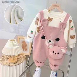 مجموعات الملابس 2023 Baby Girls Outfit Toddler Infant Girl Boy Long Sleeve Cartoon Sweatshirt Tops Rabbit Romper Fall Winter Clothes Set 2PCSL231202