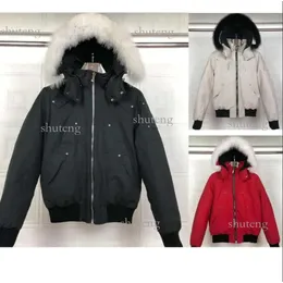 Chaquetas de invierno para hombre, chaqueta bomber balística negra, abrigos cortos ajustados en la cintura con capucha, cuello de piel de zorro blanco, tijeras en el brazo 970