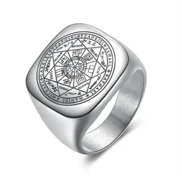 Solomon Rings for Men Silver Color Magic Runes Stainless Steel Signet Rings Pagan Amulet Male Jewelry281b