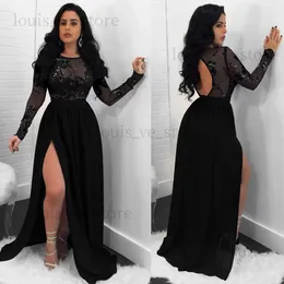 Abiti sexy urbani sequestri di pizzo nero mesh patchwork Women Sexy Maxi Evening Party Dress T231202