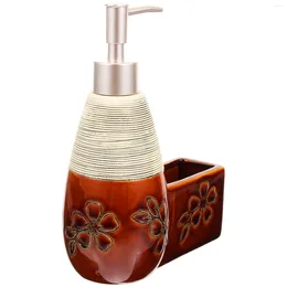 Liquid Soap Dispenser Ceramic Lotion With Sponge Tray Kitchen Press Type Sanitizer Container