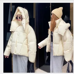 Women's Down Parkas vinterkoreansk stil fluffig huva bröd puffer tryckjacka kvinnor tjock lös kort vadderad i rockar 231201