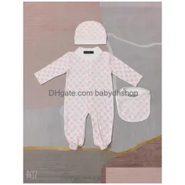 Rompers Toddler Infant Romper Baby Clothing Sets Boys Girls Fl Sleeve Cotton Soft Belesuits Hat Bib 3pcs/set بدلة إسقاط تسليم الأطفال dhdny
