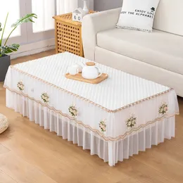 Bordslöpare Cotton White Rectangular Tracloth Lace Coffee Damm With Brodery TV Cabinet Doublelayer Allinclusive Tyg 231202