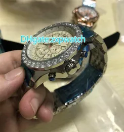 Diamonds bezel men039s watch 48mm stainless steel case and watchband white dial full works stopwatch luxury quartz watches6182904