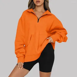 Hoodies femininos Pulloves de grandes dimensões para Women Inst Chic Cor Solid Half Zipper Manga longa Molho solto solar moletom com capuz com nervuras com nervuras