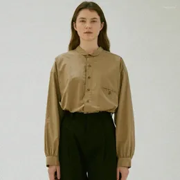 Женские блузки, осень 2023, ничего не писать, рубашка-топ, корейский дизайн, однотонная, модная, универсальная, с длинным рукавом, высокое качество