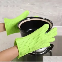 Partybevorzugung Küche Mikrowelle Backhandschuhe Thermal Insation Anti Slip Sile Five-Finger Hitzebeständig Sicher Ungiftig B1026 Dro Dhxve