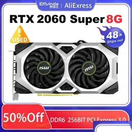 Видеокарты Восстановленные карты Msi Card Geforce Rtx 2060 Super Ventus 8 ГБ Gddr6 256 бит Поддержка игр Nvidia Amd Intel Desktop Cpu12Nm Dro Dhyed