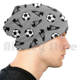 Berets Soccer Balls And Cleats-Gray Beanies Pullover Cap Comfortable Cleats Ball Sports Shoes
