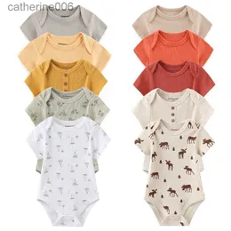 Clothing Sets New Born Bodysuits 2023 Unisex 5Pieces Baby Girl Clothes Solid Color Cotton Baby Boy Clothes Set Cartoon Print Summer BebesL231202