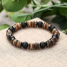 Strand Natural Wooden Bracelet Black Stone Beaded For Men Accessories Casual Jewelry Wholesale Drop