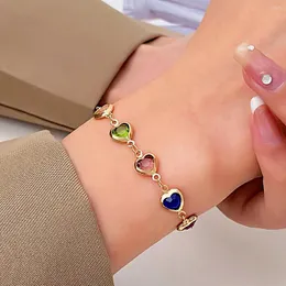 Link Bracelets Heart Shaped Fashion Jewelry Korean Charm Bridal Colorful Crystal Bracelet For Womens Wedding Accessories Gift