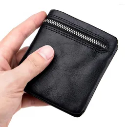 محفظة محفظة صغيرة من الرجال والنساء من الجلد الأصلي من جلد رفيع الناعم محفظة قصيرة من سوستة القمامة الجيب