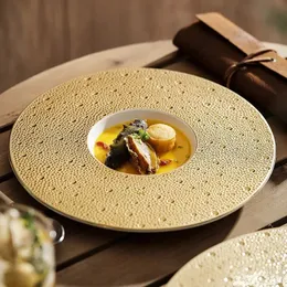 Pratos pratos de luxo ouro cerâmica ocidental bife palha chapéu prato restaurante salada placa premium sentido especial talheres 231202