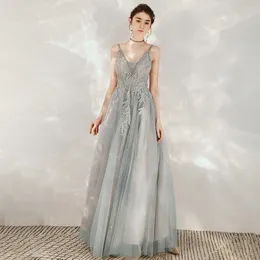 Elegant strap crystals Prom Dresses Sleeveless V Neck Beaded Appliques Sequins Pearls Floor Length a line Lace Evening Formal Plus Size Custom Made bridesmaid dress