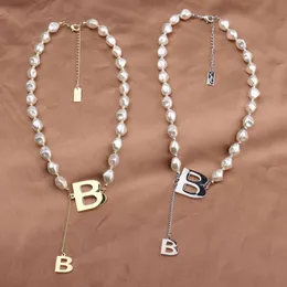 New double B letter pearl necklace women's tassel net red neck short personalized simple sweater chain fashion