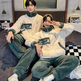 Мужская одежда для сна, зимняя пара, утепленная фланелевая плюшевая теплая одежда для сна для сна, корейский стиль, милый мультяшный мужской пижамный комплект, повседневная застежка-молния PijamaL231202