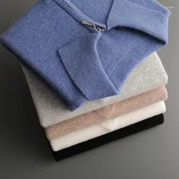 Herrtröjor Pullover Långärmad lapel ren ulltröja avslappnad stickning höst och vinterlös passande produktförsäljning