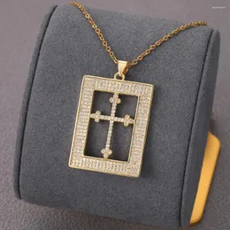 Pendanthalsband 2023 Lover's Matched Necklace Square Cross Zircon Women/ Men's Golden Copper