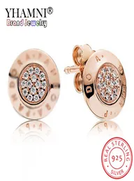 YHAMNI Diseño clásico Juego de PENDIENTES de oro rosa de 18 quilates Pendientes originales de plata 925 con diamantes CZ para mujer Accesorios Gify de moda 1214020